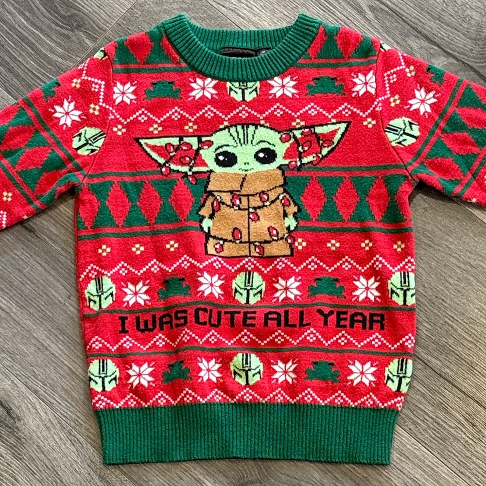 Disney Star Wars Kids Holiday Christmas Sweater - Red & Green adorable Holiday